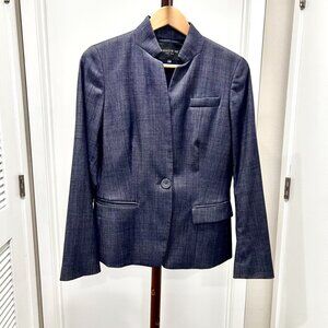 Lafayette 148 - Single Button Stretch Wool Cropped Blazer Size 4 - Indigo, White
